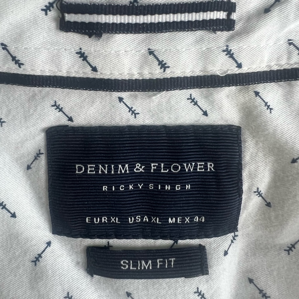 Denim & Flower Men's Slim Fit Shirt - White with Black Accents